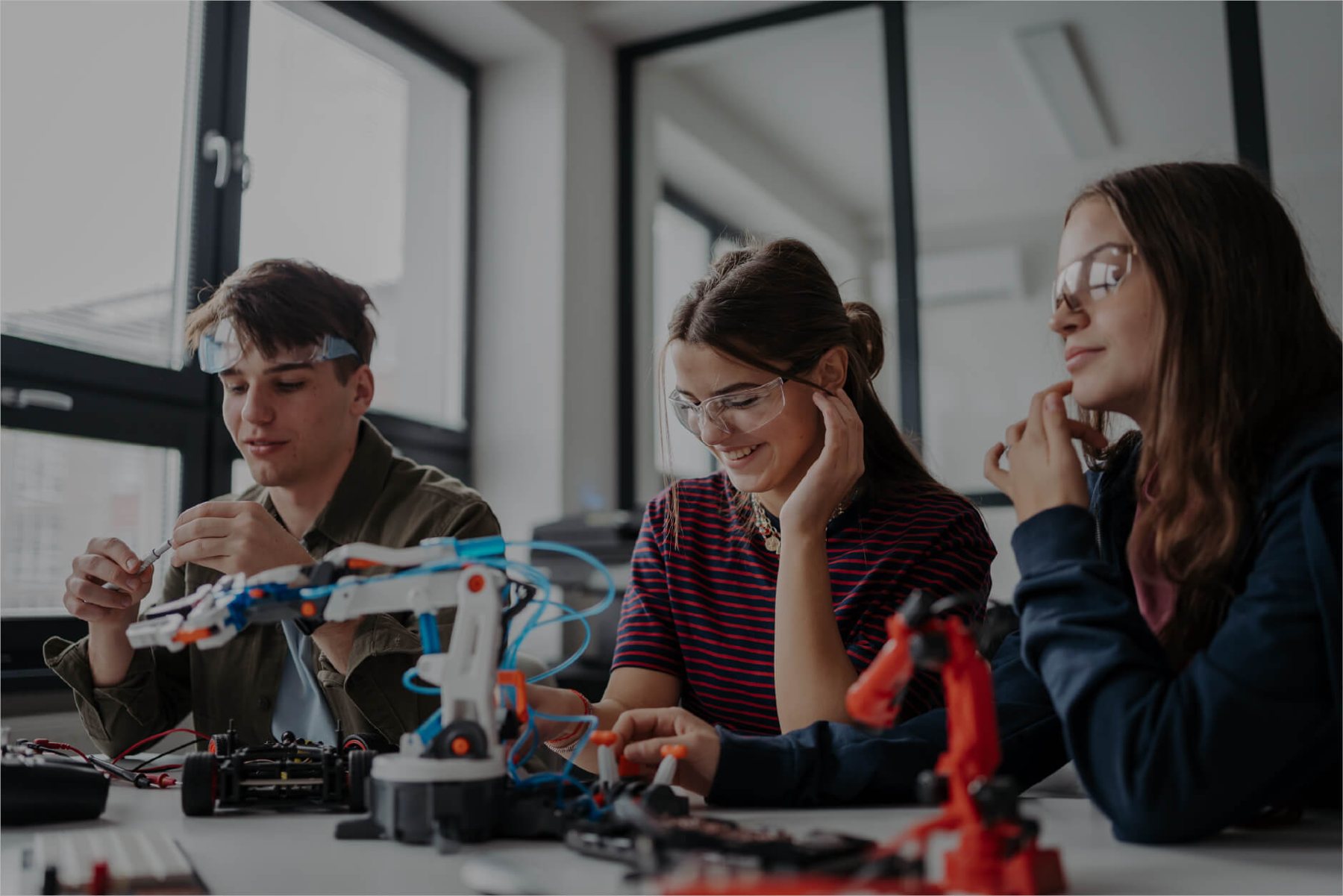Students working on a robotics project