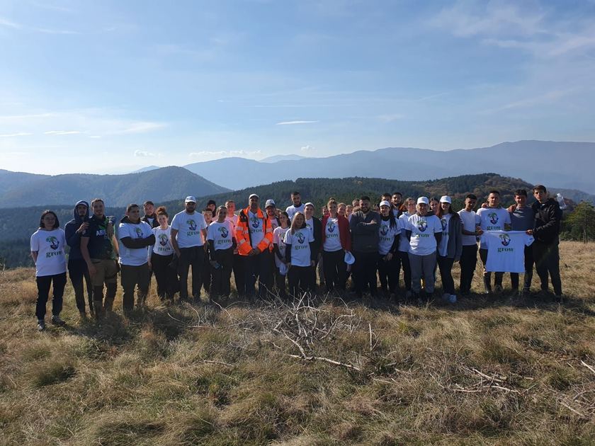 Volunteers on a mountain after planting